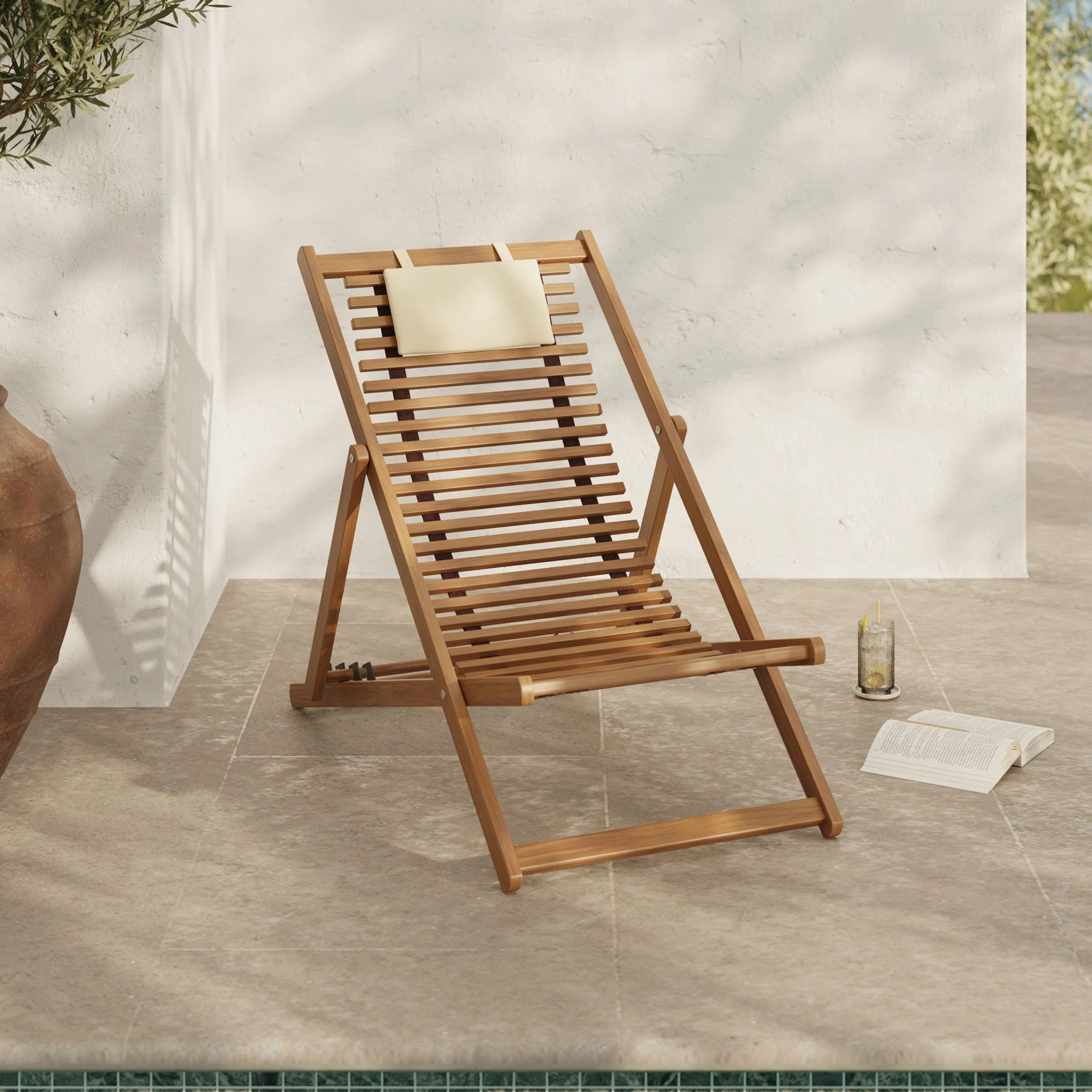 Chilienne de jardin en bois d'acacia et tissu écru - Nacpan