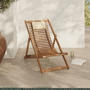 Chilienne de jardin en bois d'acacia et tissu écru - Nacpan