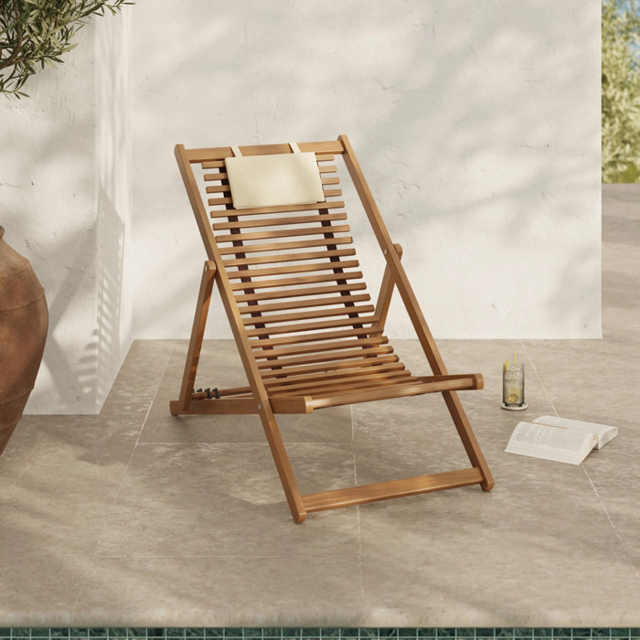 Chilienne de jardin en bois d'acacia et tissu écru - Nacpan