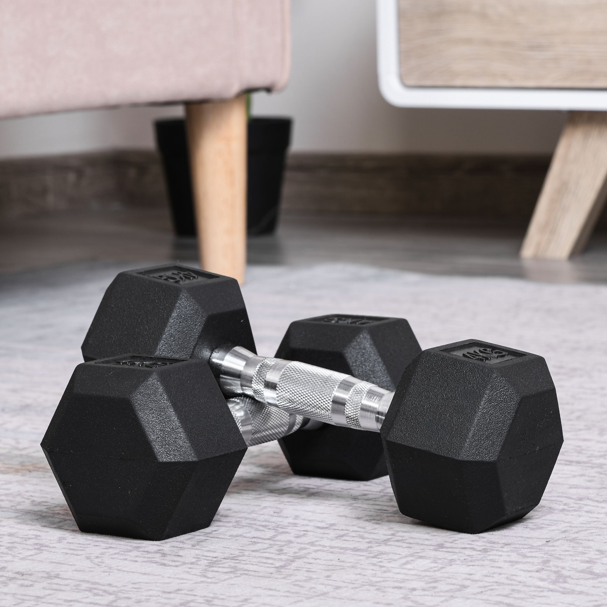 Juego de Mancuernas de 4kg con Barra de Conexión Metálica y Cabeza Hexagonal Juego de Pesas 8kg Total para Entrenamiento en Casa Gimnasio Oficina Negro y Plata