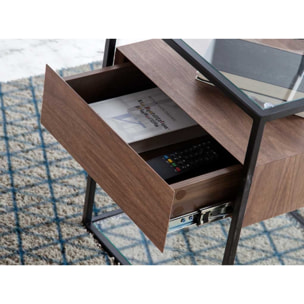 Mesita auxiliar – Nogal, cristal templado y negro