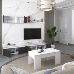 Salón con mueble de TV y estantería en blanco mate y óxido 200 cm Arlet Blanco Artik (Blanco Mate) - Óxido