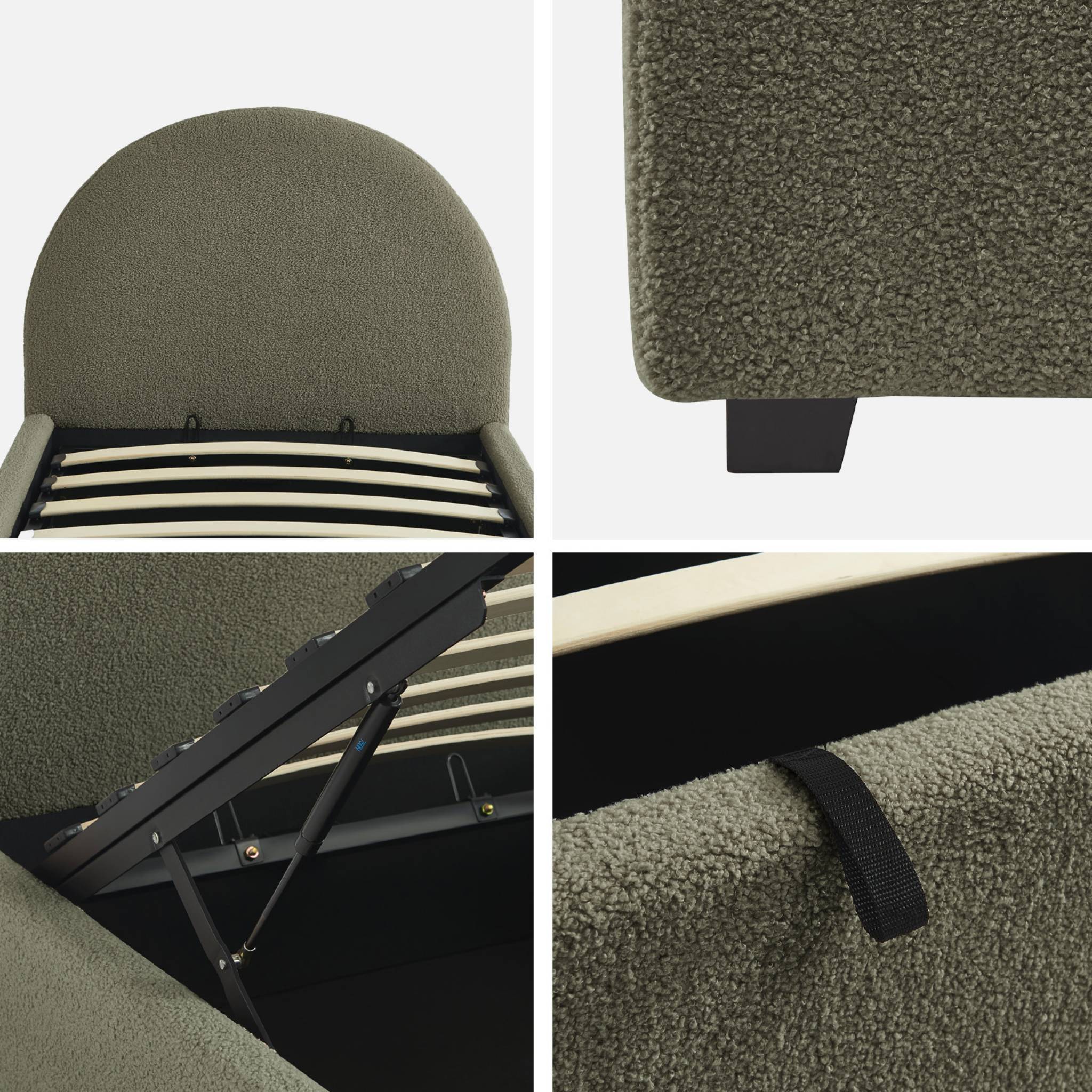 Lit coffre avec sommier à lattes et tête de lit 90 x 190cm finition bouclette CAMERON