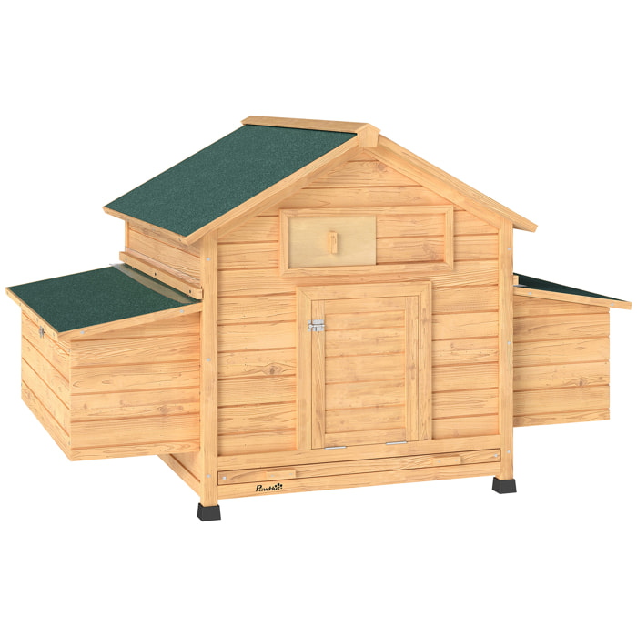 Gallinero de Madera para Exterior, Caseta para Gallinas con 2 Nidos, Bandeja Extraíble, Perchas, Techo Impermeable, Casa para 2-4 Gallinas y Conejos, 150x100x96,5 cm, Amarillo