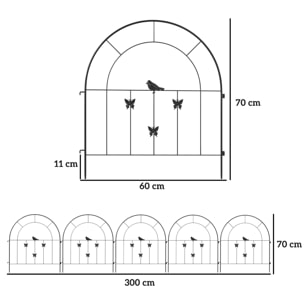 Vallas para Jardín Metalicas 300x70 cm Set de 5 Vallas Decorativas para Jardín de Acero Combinación Libre Barrera para Animales para Terraza Patio Césped Negro