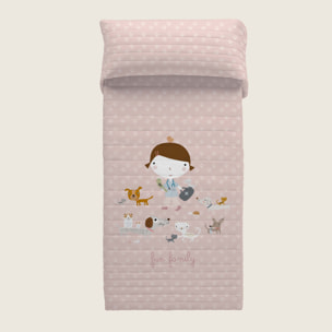 Colcha Bouti Estampada - Reversible - Infantil - 100% Algodón - 70 gr/m² - Amigos Peludos