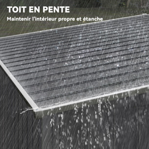 Abri de jardin métal cabanon 2,81 m² dim. 2,06x1,54x1,6/1,81Hm - porte, 2 étagères, 2 crochets, fondation incluse - acier gris