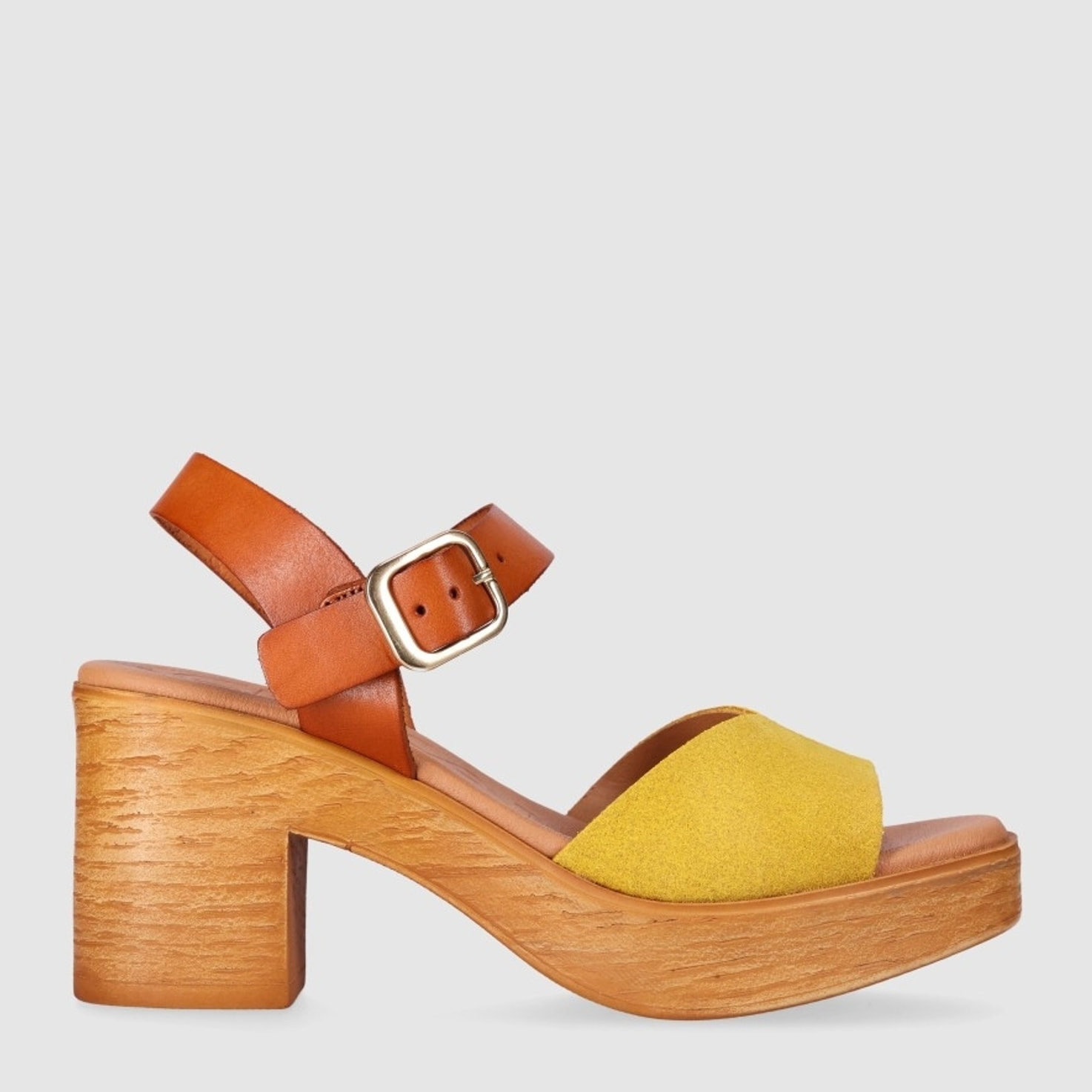 Sandalias de Serraje - Mostaza - Tacón: 6 cm