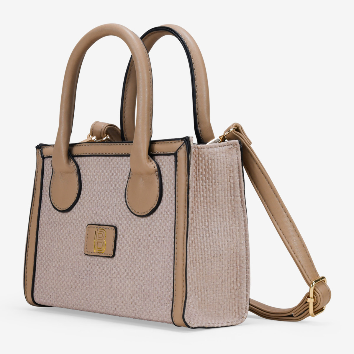 Bolso de mano beige en rafia