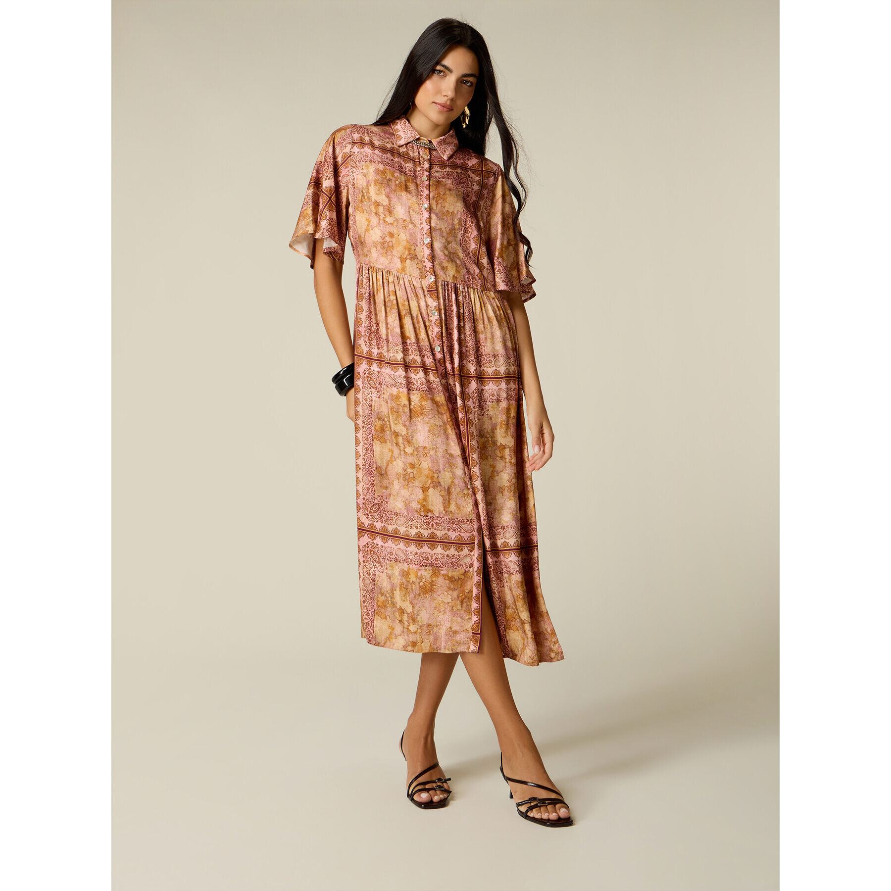 Oltre - Vestido camisero de viscosa estampado - Naranja sol