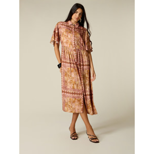Oltre - Vestido camisero de viscosa estampado - Naranja sol