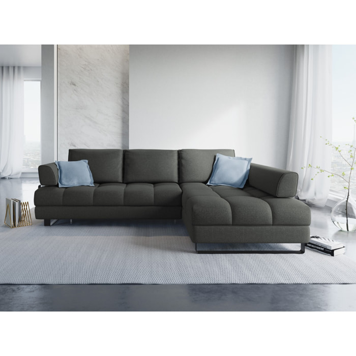 Canapé d'angle droit convertible avec coffre de rangement "Clinton" 5 places en tissu structurel gris foncé