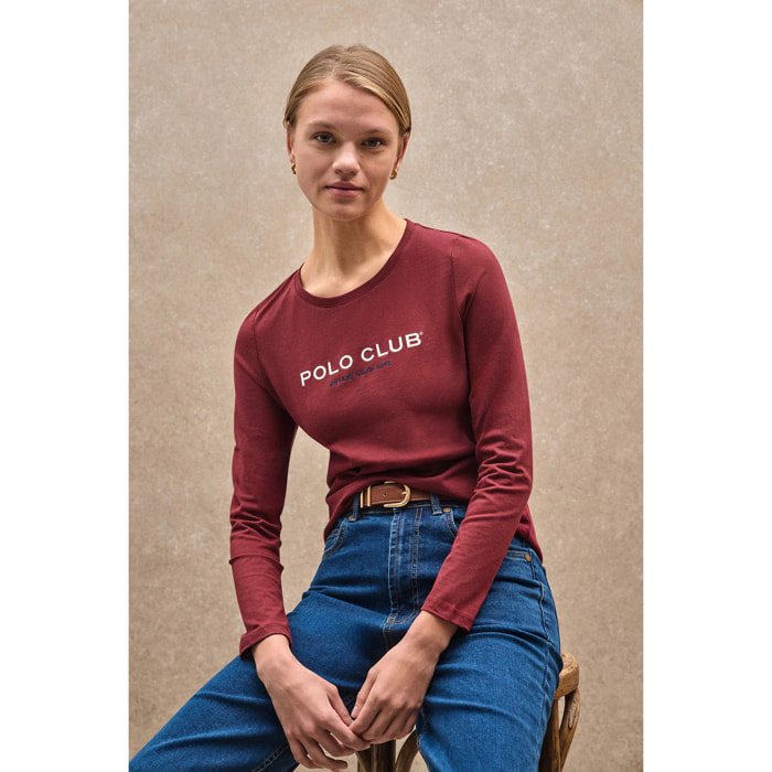 Camiseta granate de manga larga y logo bordado Established 2012 Polo Club