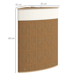 Panier à linge d'angle bambou 55L déhoussable lavable marron
