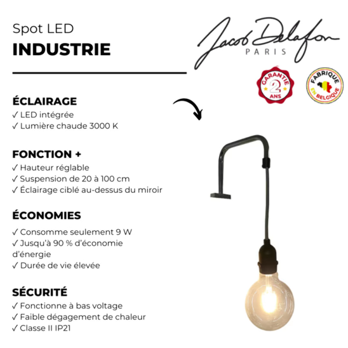 Spot LED "Industrie suspendue" noir mat