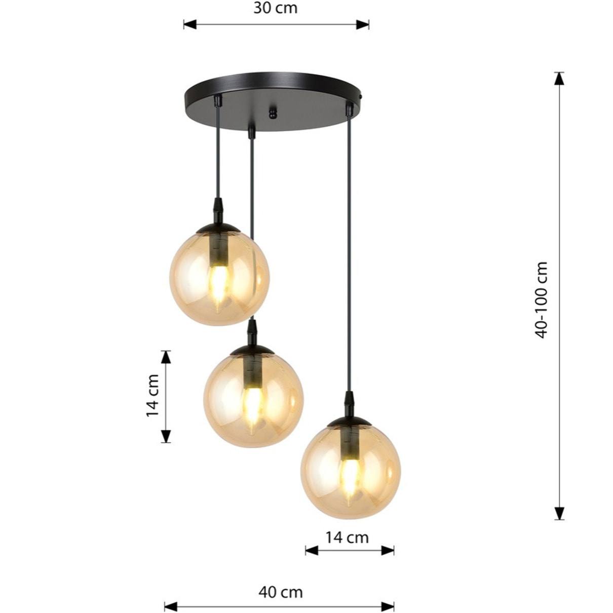 Lampada a sospensione Cosmo in acciaio nero e vetro ambra