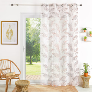 Voilage brodé motif feuilles - Terracotta