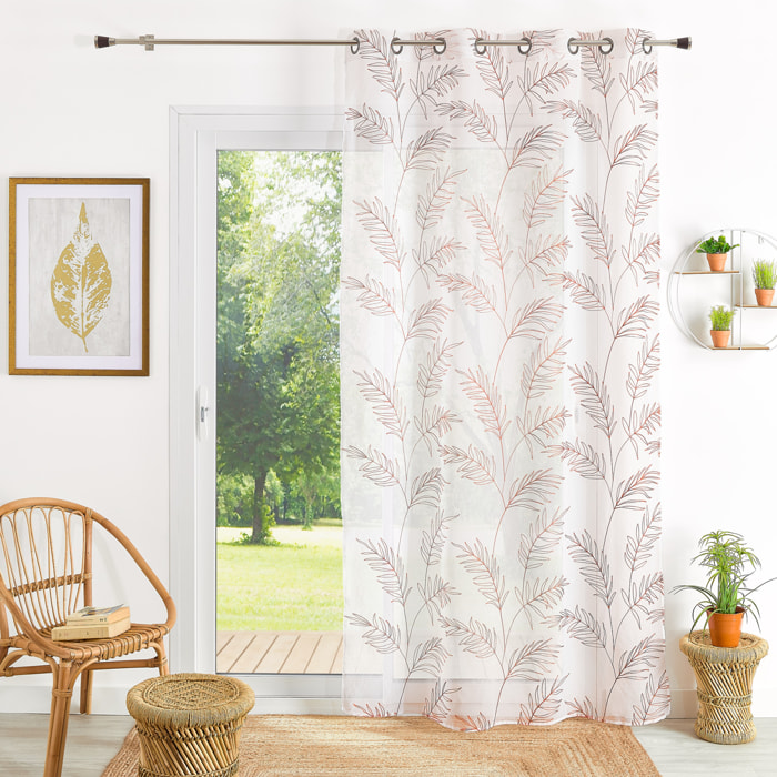 Voilage brodé motif feuilles - Terracotta