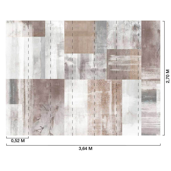 Papier peint abstrait effet matières patchwork beige Intissé