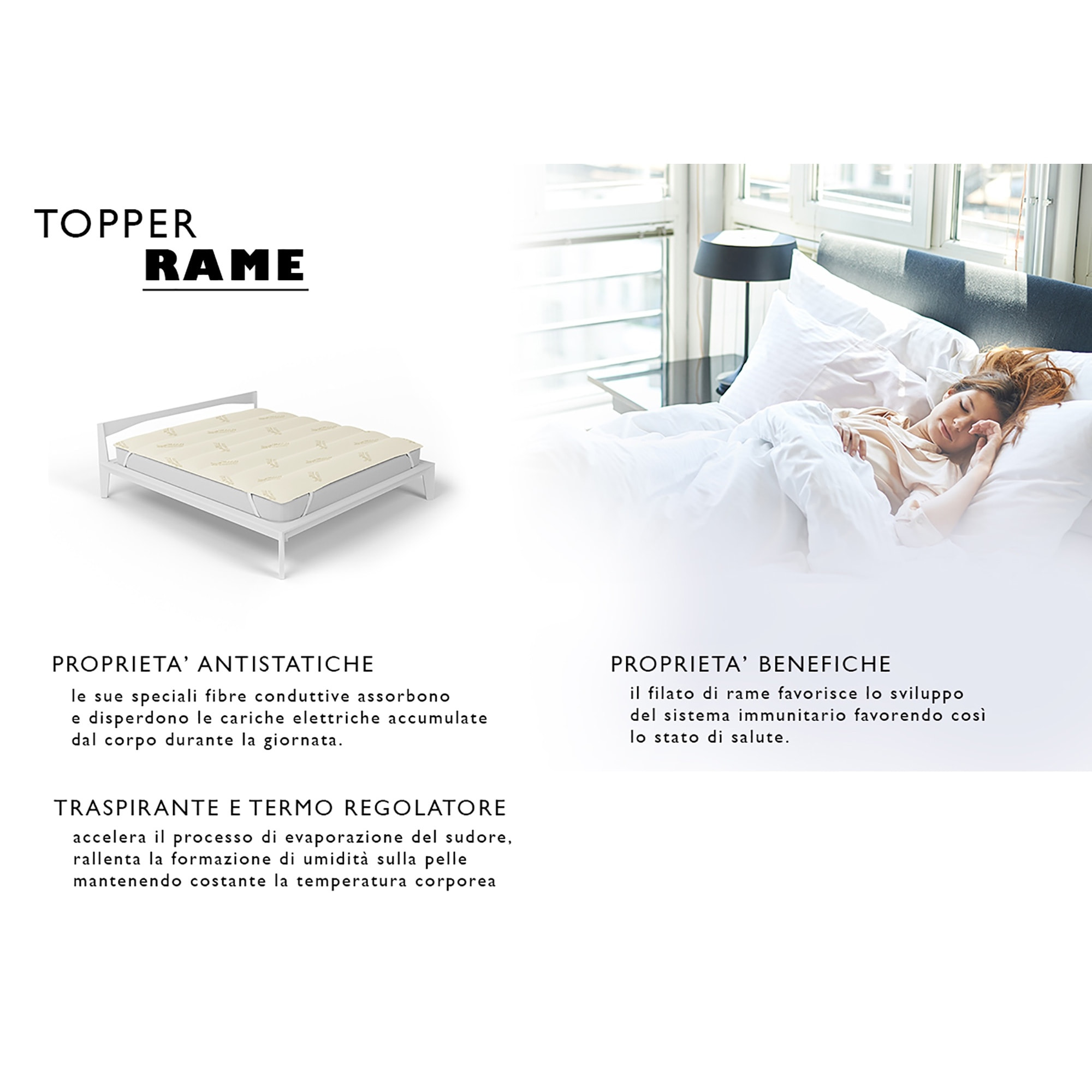 TOPPER TRAPUNTATO RAME CON ELASTICI - Made in Italy