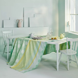 Nappe pur coton enduit motif jacquard vert Mille lace amande