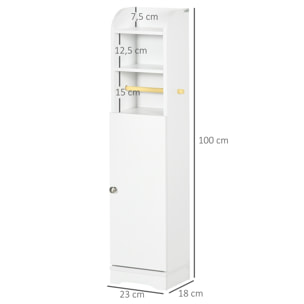 Meuble WC armoire toilette - porte, 2 étagères, niche, support papier - dim. 23L x 18l x 100H cm - blanc