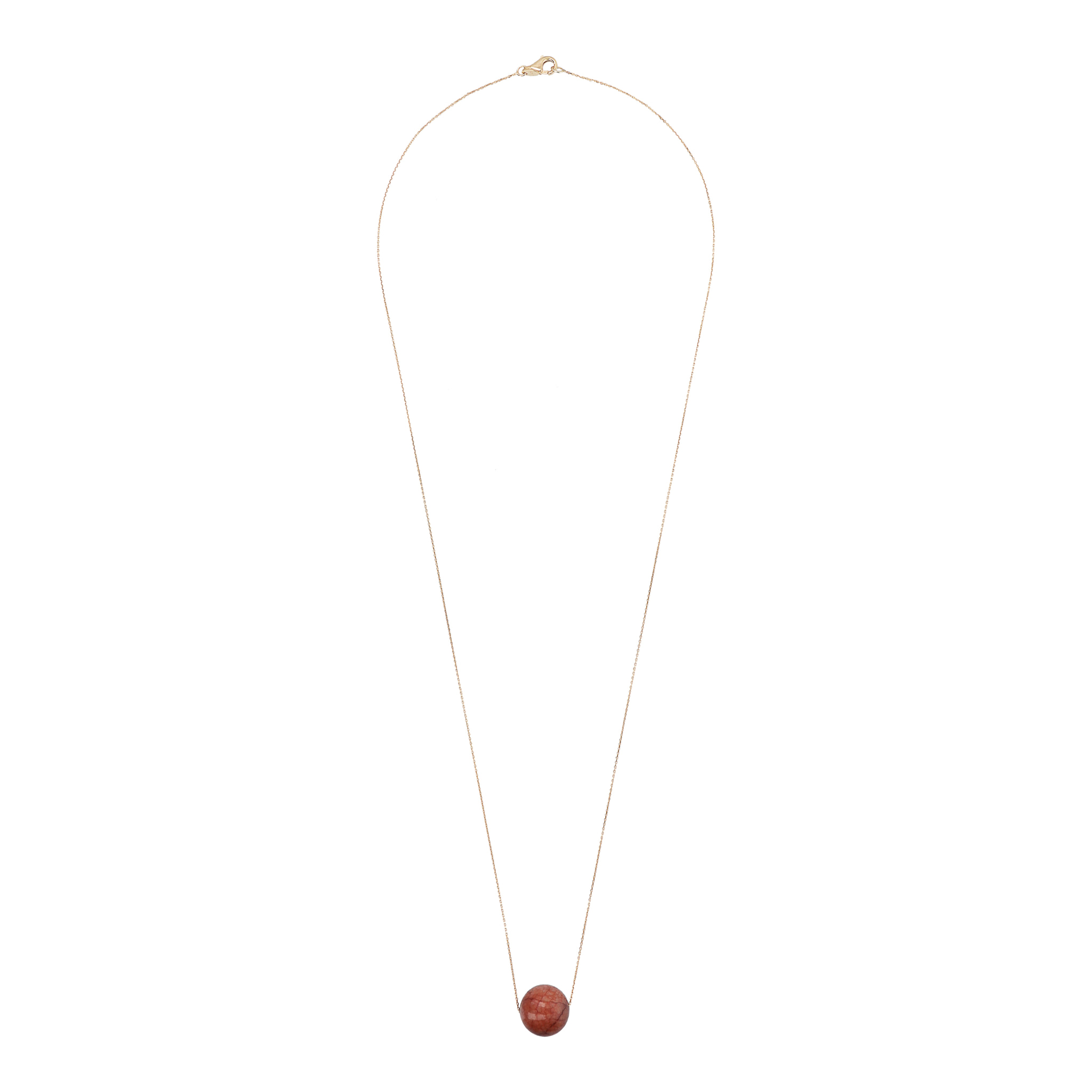 Collana Catena Rolo con Pendente Sferico in Pietra Naturale Quarzite Rossa in Argento 925 placcato Oro giallo 18Kt