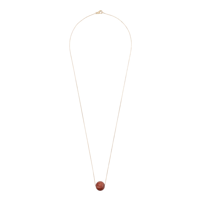 Collana Catena Rolo con Pendente Sferico in Pietra Naturale Quarzite Rossa in Argento 925 placcato Oro giallo 18Kt