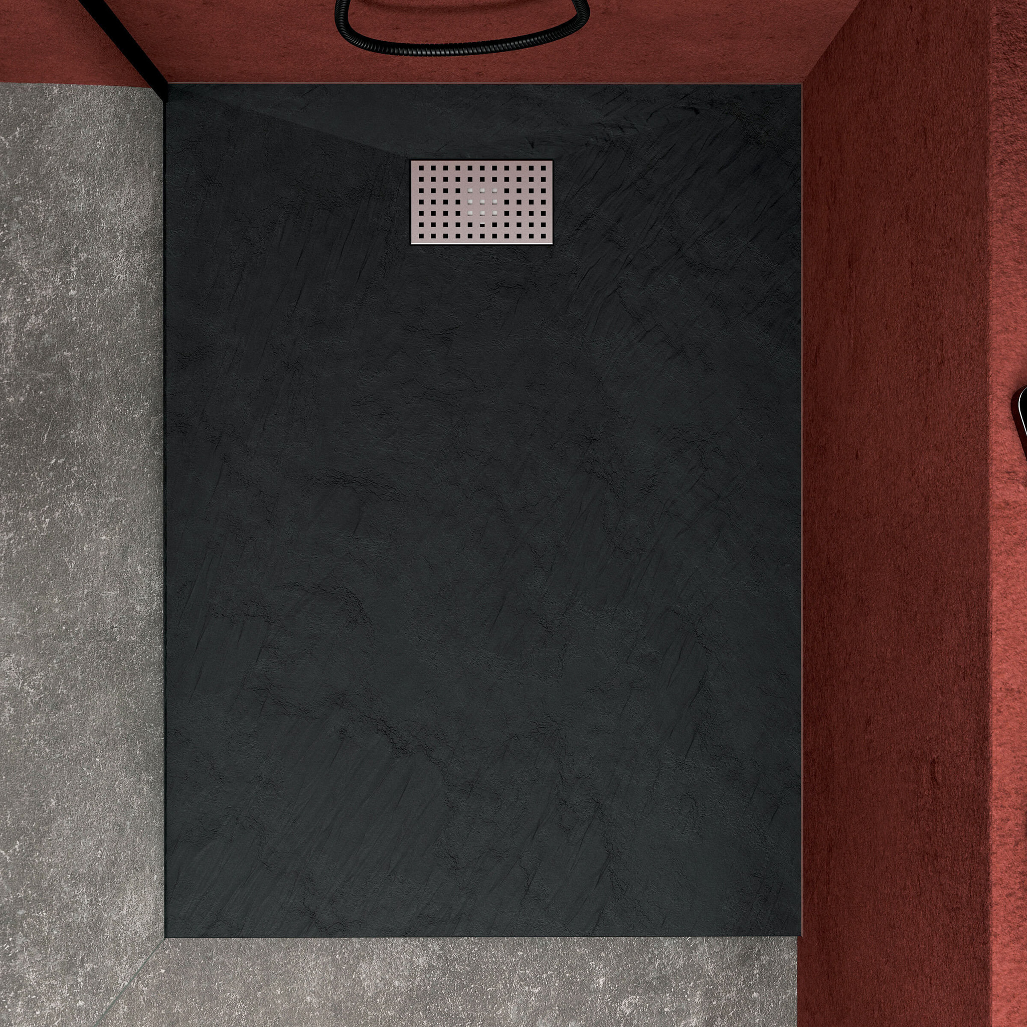 Receveur de douche Noir Effet Pierre 90x120 cm et Grille décor Perforée en Inox