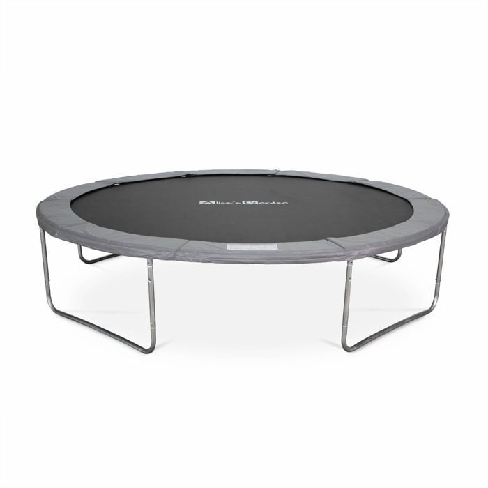 Trampoline rond Ø 370cm gris avec son filet de protection - Saturne - Trampoline de jardin 370 cm 3m| Qualité PRO. | Normes EU.