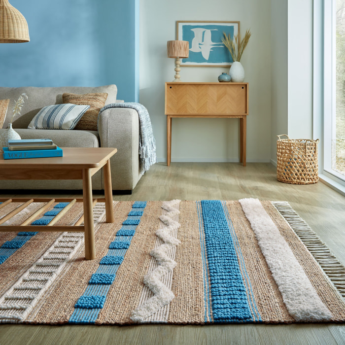 Tapis en jute Medina bleu Bleu
