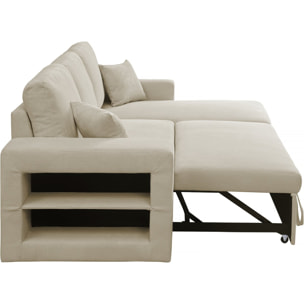 Canapé d'angle en velours côtelé convertible/réversible "Axel" - 3 places - Beige
