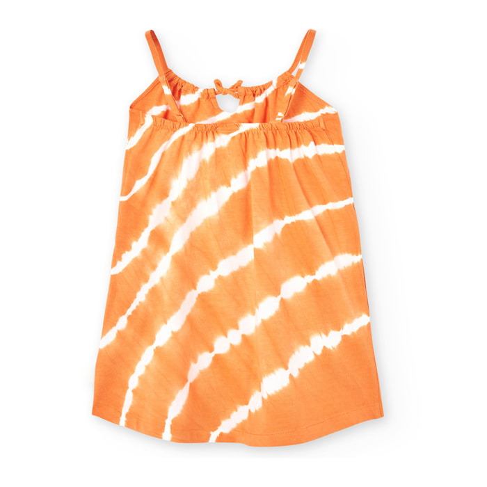 Vestido de tirantes niÃ±a, estampado, cuello redondo, naranja