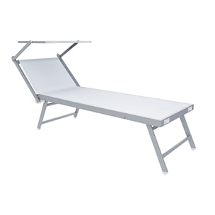 Lettino Prendisole Pieghevole Professionale in Alluminio e Tessuto Textilene Tettuccio Orientabile Parasole Sdraio Mare Spiaggia 182x60x38 cm Bianco