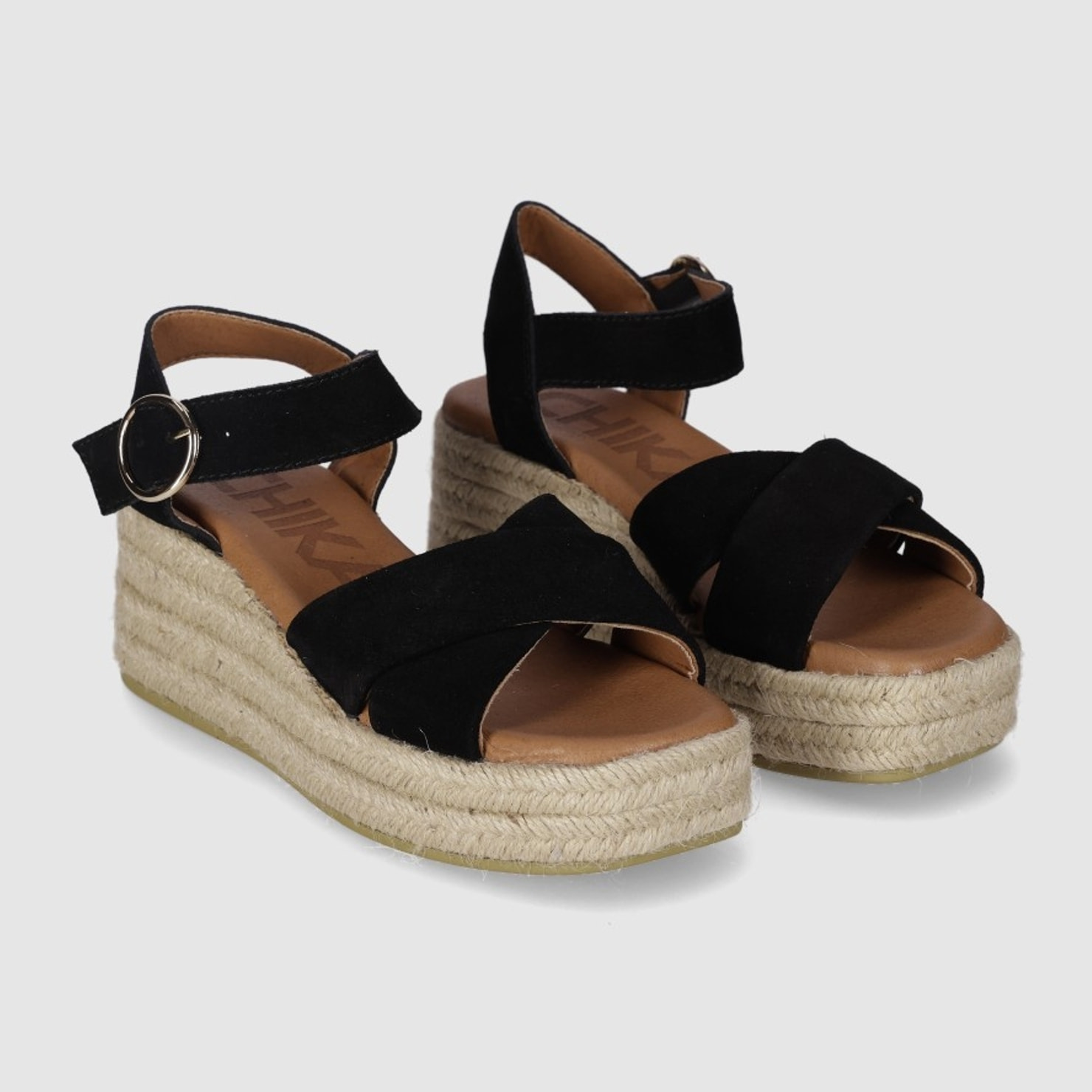 Sandalias de Serraje - Negro - Tacón: 6 cm