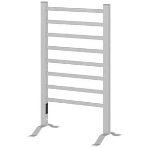 Toallero Eléctrico de Pared o Suelo 150 W Radiador Toallero Eléctrico de Aleación de Aluminio con Función de Temporizador y 8 Barras para Baño 53x35x90 cm Plata