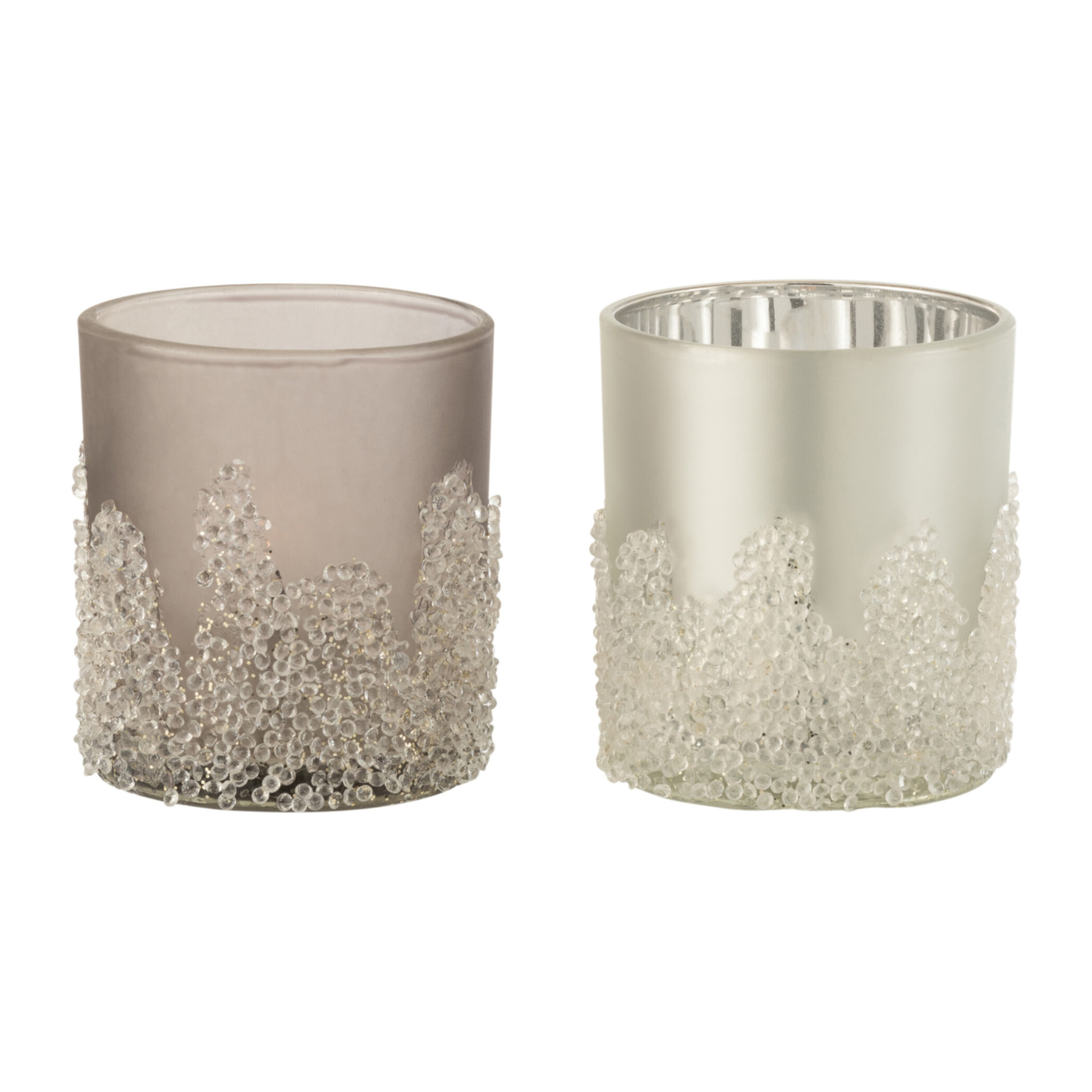 J-Line photophore Givre - verre - gris/argent - small - 2 pcs