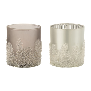 J-Line photophore Givre - verre - gris/argent - small - 2 pcs