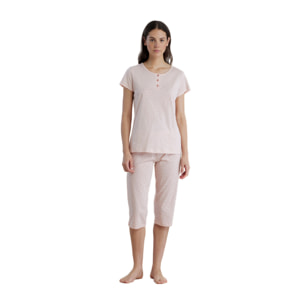 Pigiama donna in cotone top collo tre bottoni e pantalone pescatore articolo little flower Noidinotte