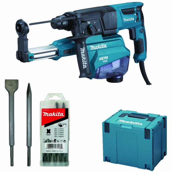 Taladro cincelador MAKITA 800W 26 mm + kit de accesorios - HR2652JX14