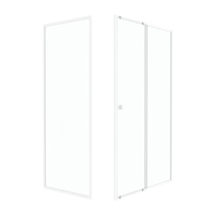 Pack porte de douche Coulissante blanc 120x185cm + retour 90 verre transparent 5mm - WHITY slide 120