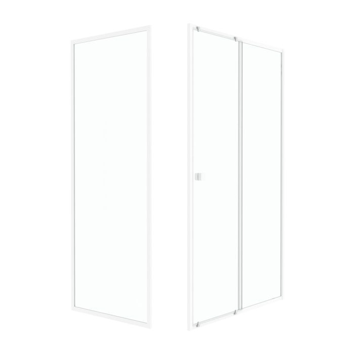 Pack porte de douche Coulissante blanc 120x185cm + retour 90 verre transparent 5mm - WHITY slide 120