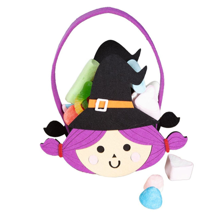 BOLSITO FIELTRO PORTACARAMELOS BRUJA 20 X 23 CM