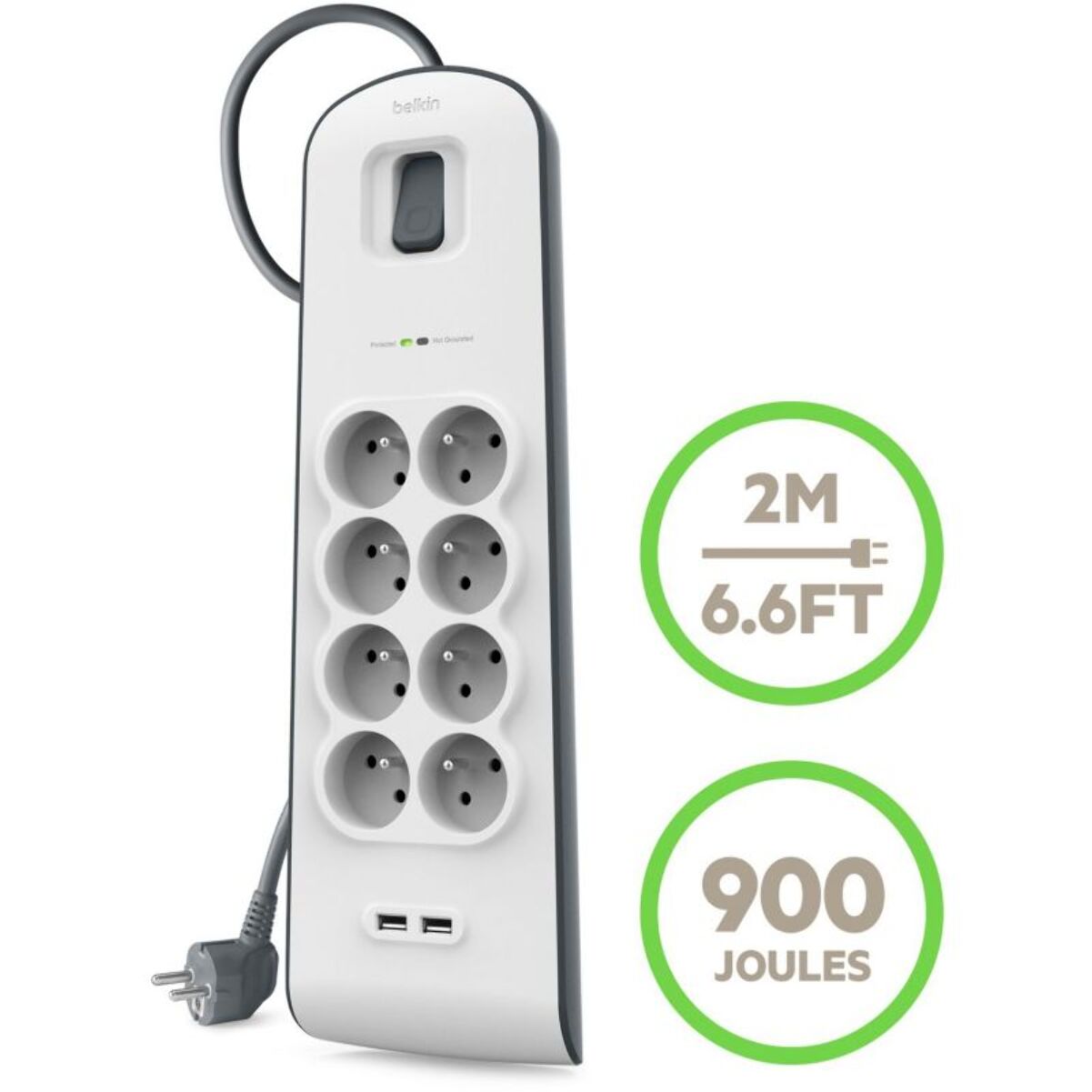 Multiprise USB BELKIN 8 prises parafoudres + 2 USB