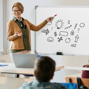 Pizarra Blanca Móvil de Doble Cara, 120x90 cm, Pizarra Blanca Magnética Giro de 360 °, con Soporte, Tablero Inclinado en 3 Niveles, Marco de Aluminio, Ruedas, Rotuladores, Imanes, Borrador