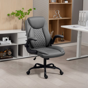 Chaise de bureau design Chesterfield accoudoirs relevables grand confort synthétique gris foncé