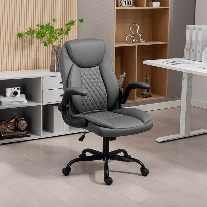 Chaise de bureau design Chesterfield accoudoirs relevables grand confort synthétique gris foncé