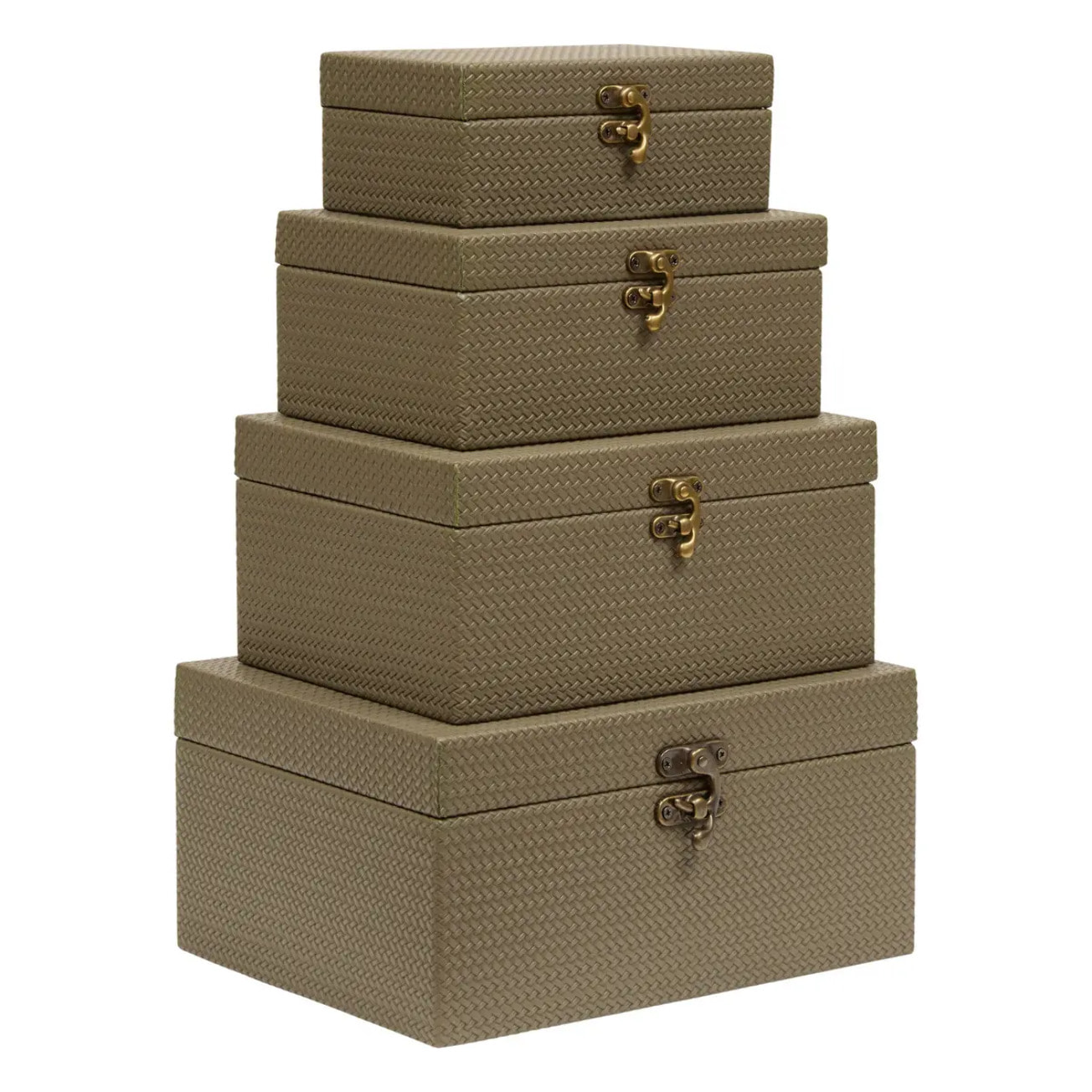 Lot de 4 boîtes de rangement rectangulaires Bonie vert kaki