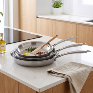 Gourmet - Lot de 3 poêles inox 20-24-28 cm