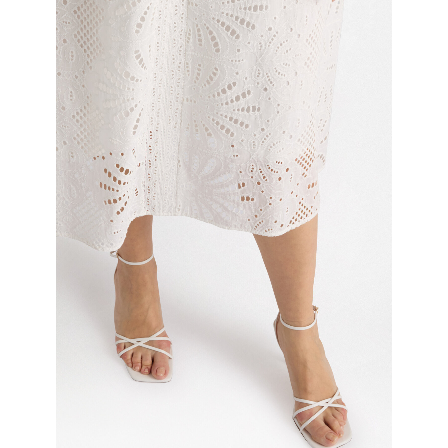 Fiorella Rubino - Vestido largo de algodón con bordado inglés - Blanco